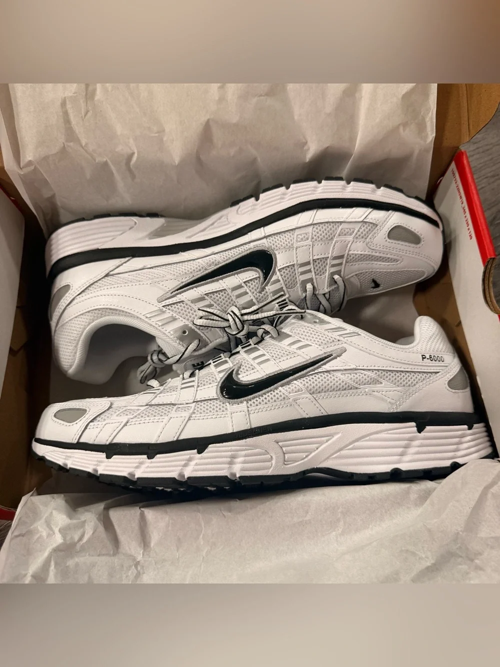 Nike P-6000 White/Black Metallic Silver M 12 W 13.5